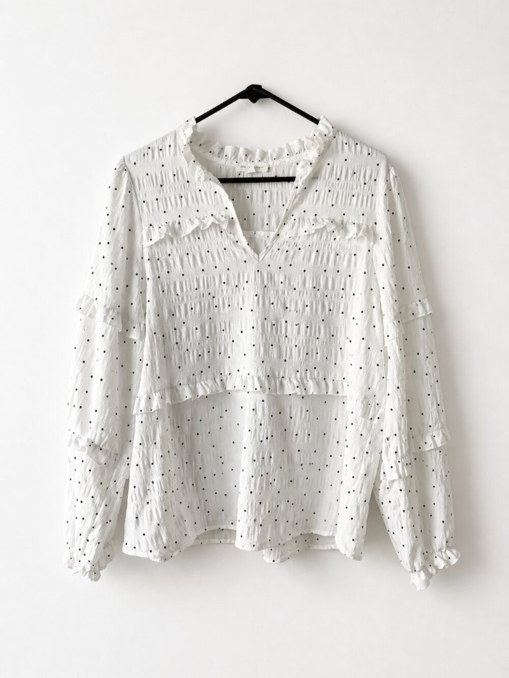 Blu Pepper Polka Dot Ruffle Blouse Cottagecore Boho Peplum Top M